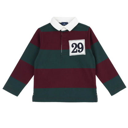 Boys Medium Green Striped Polo T-shirt