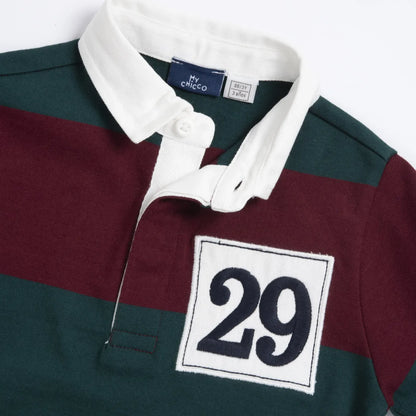 Boys Medium Green Striped Polo T-shirt