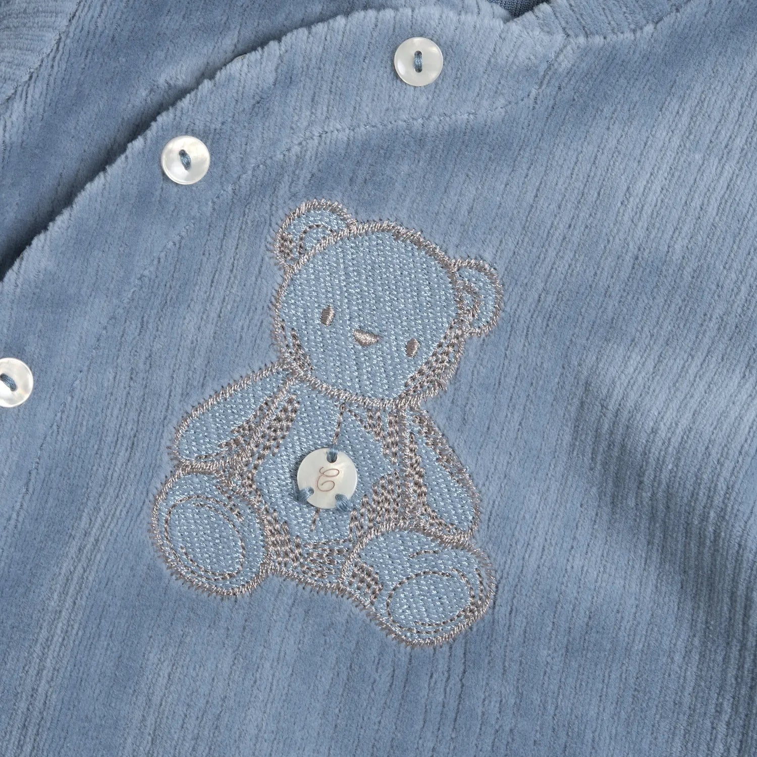 Boys Medium Light Blue Embroidered Front Opening Babysuit