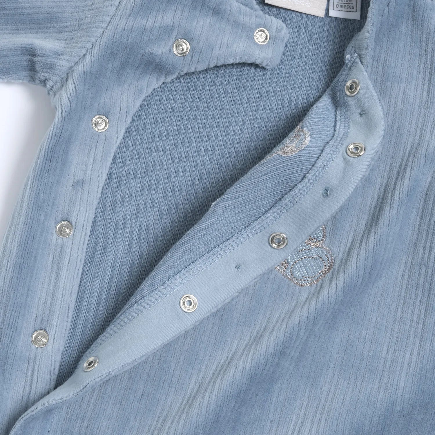Boys Medium Light Blue Embroidered Front Opening Babysuit