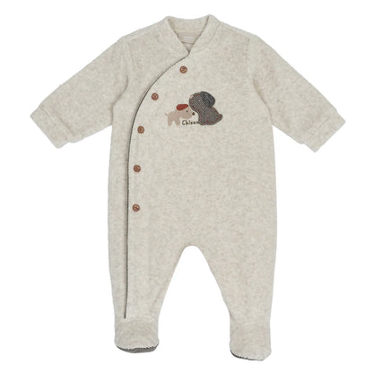Boys Medium Natural Applique Front Opening Babysuit
