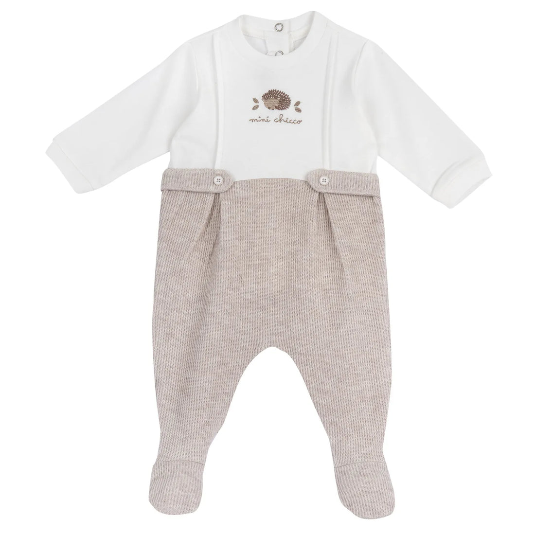 Boys Medium Natural Embroidered Nappy Opening Babysuit