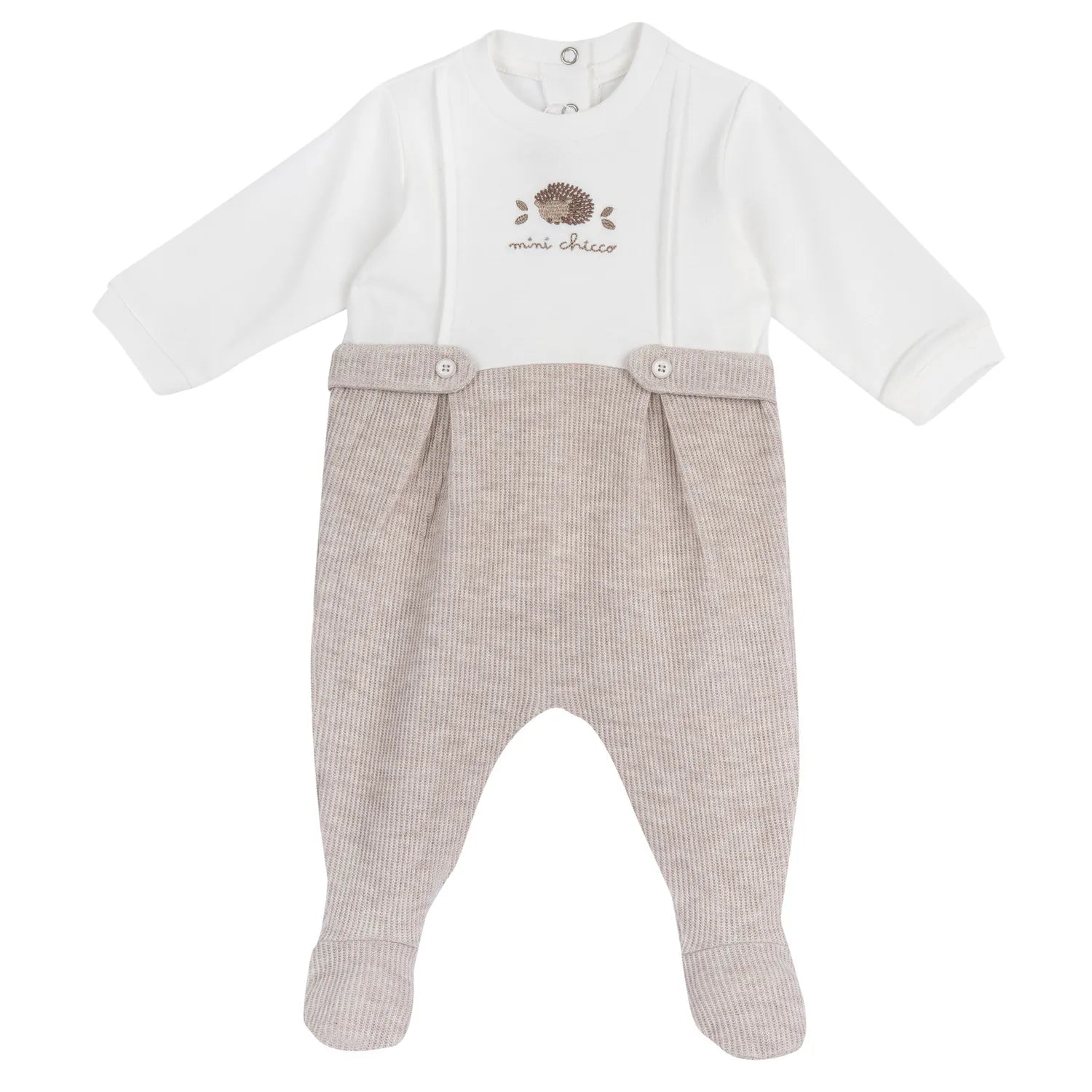 Boys Medium Natural Embroidered Nappy Opening Babysuit
