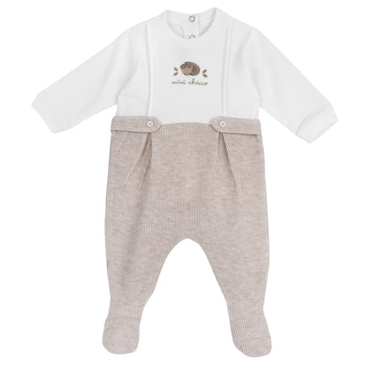 Boys Medium Natural Embroidered Nappy Opening Babysuit