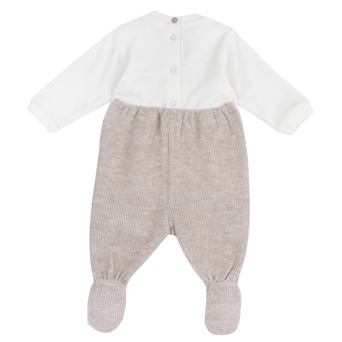 Boys Medium Natural Embroidered Nappy Opening Babysuit