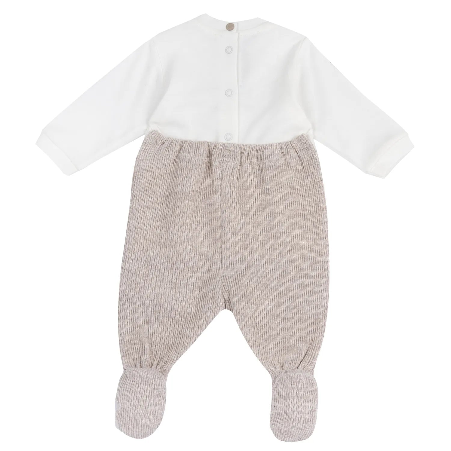 Boys Medium Natural Embroidered Nappy Opening Babysuit