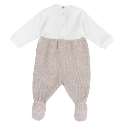 Boys Medium Natural Embroidered Nappy Opening Babysuit