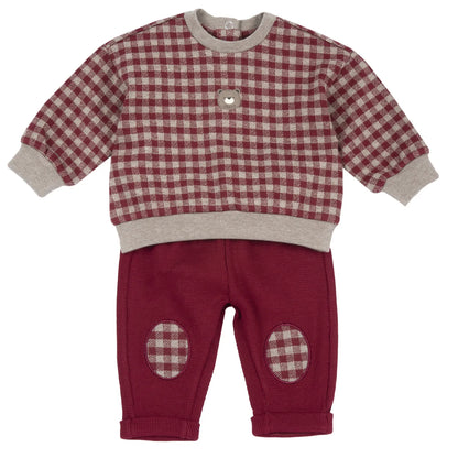 Boys Medium Red Checked Sweatshirt with Trouser