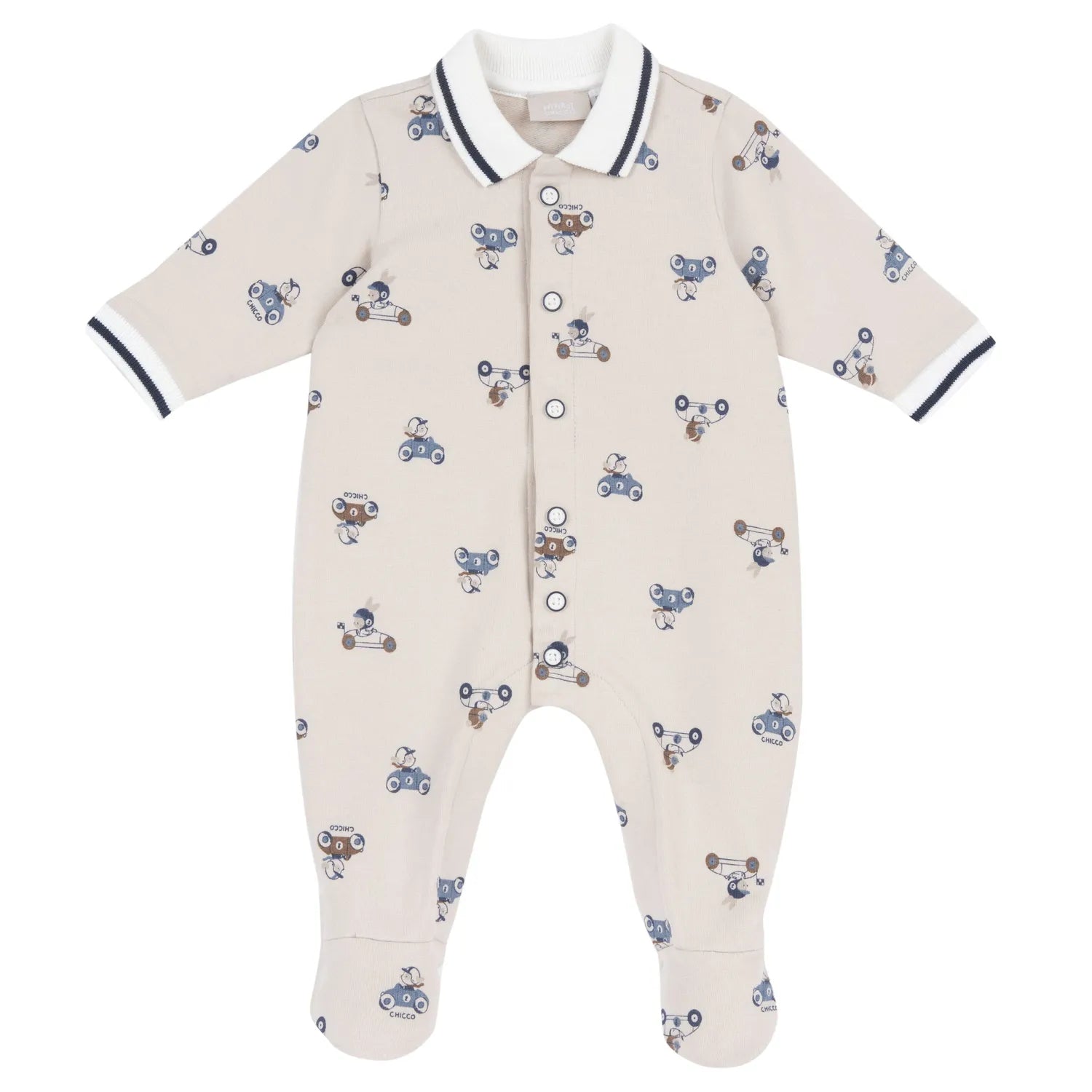Boys Natural Printed Front Opening Babysuit