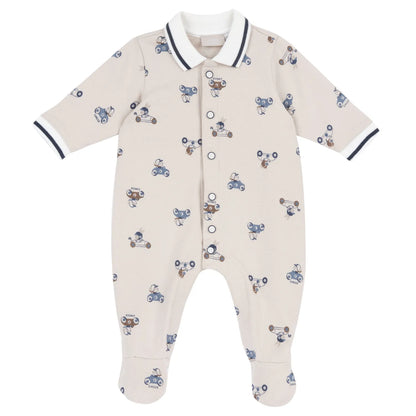 Boys Natural Printed Front Opening Babysuit