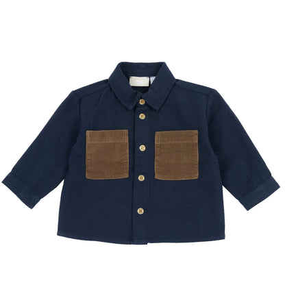 Boys Navy Blue Colorblocked Woven Shirt
