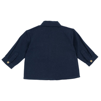 Boys Navy Blue Colorblocked Woven Shirt