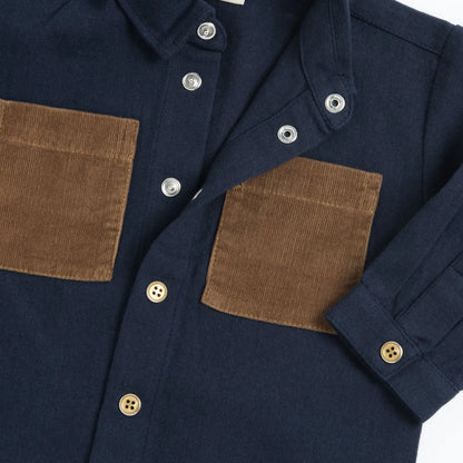 Boys Navy Blue Colorblocked Woven Shirt