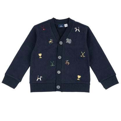 Boys Navy Blue Embroidered Cardigan