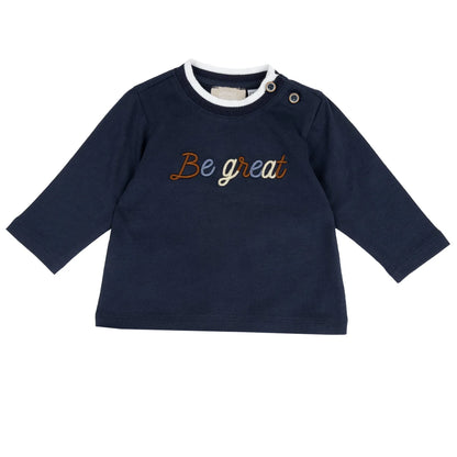 Boys Navy Blue Embroidered Round Neck T-shirt
