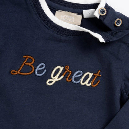 Boys Navy Blue Embroidered Round Neck T-shirt