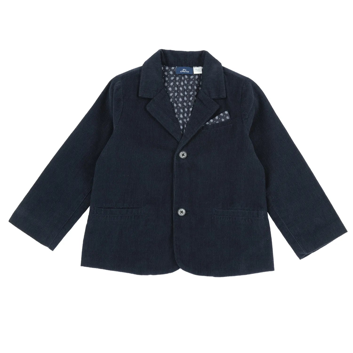 Boys Navy Blue Solid Corduroy Coat