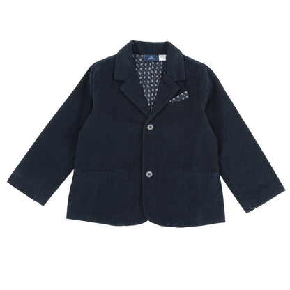 Boys Navy Blue Solid Corduroy Coat