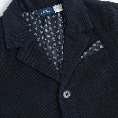 Boys Navy Blue Solid Corduroy Coat