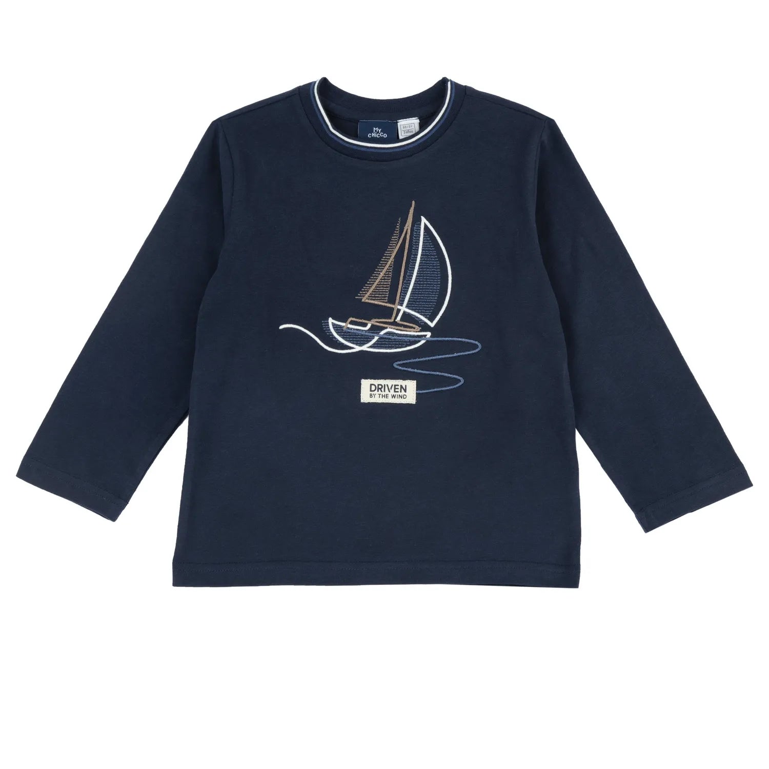 Boys Navy Embroidered Long Sleeve T-shirt