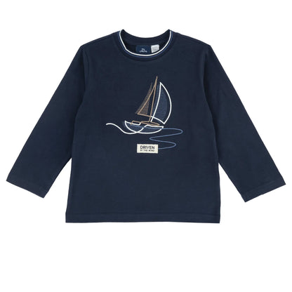 Boys Navy Embroidered Long Sleeve T-shirt