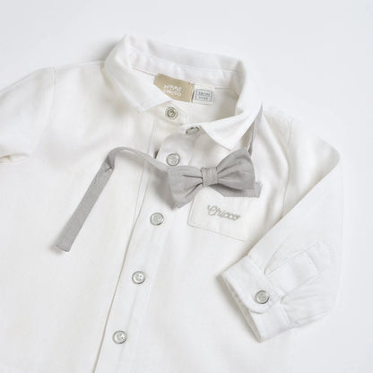 Boys Off White Solid Woven Shirt