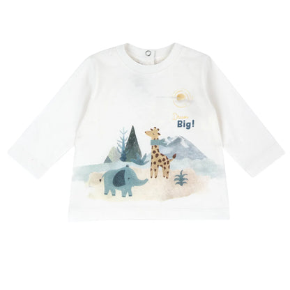 Boys White &amp; Blue Animal Printed Long Sleeve T-shirt