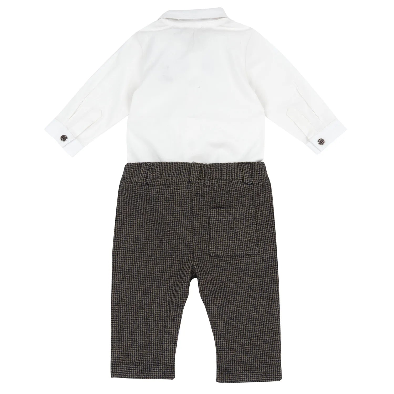 Boys White &amp; Brown Knitted Shirt with Trouser