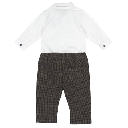 Boys White &amp; Brown Knitted Shirt with Trouser