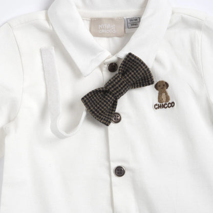 Boys White &amp; Brown Knitted Shirt with Trouser