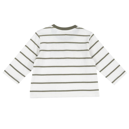Boys White &amp; Green Striped Long Sleeve T-shirt
