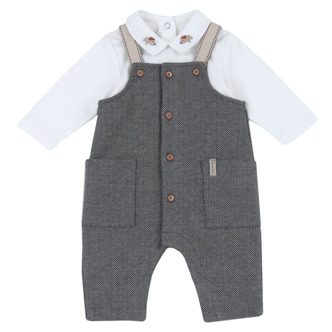 Boys White &amp; Grey Chevron Top with Dungaree