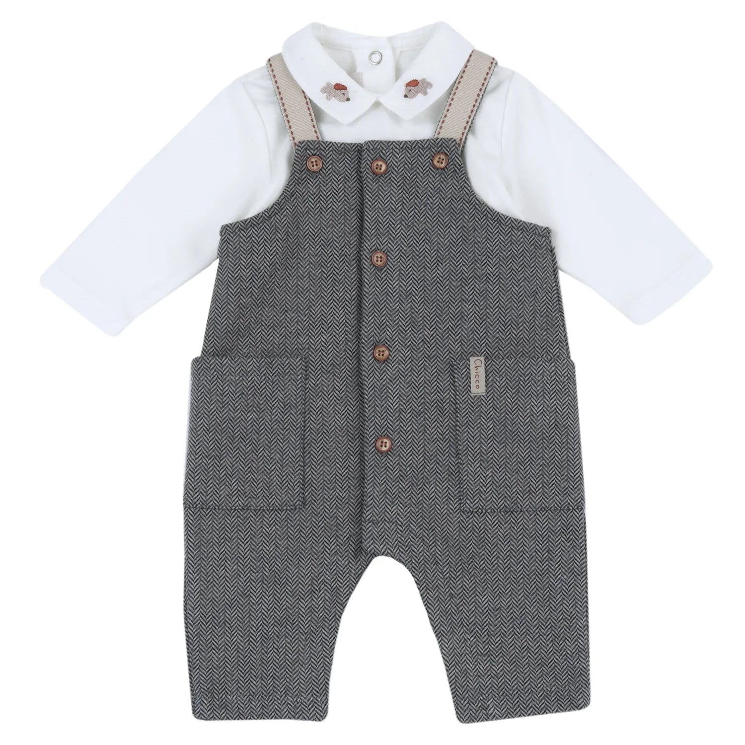 Boys White &amp; Grey Chevron Top with Dungaree