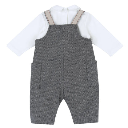 Boys White &amp; Grey Chevron Top with Dungaree