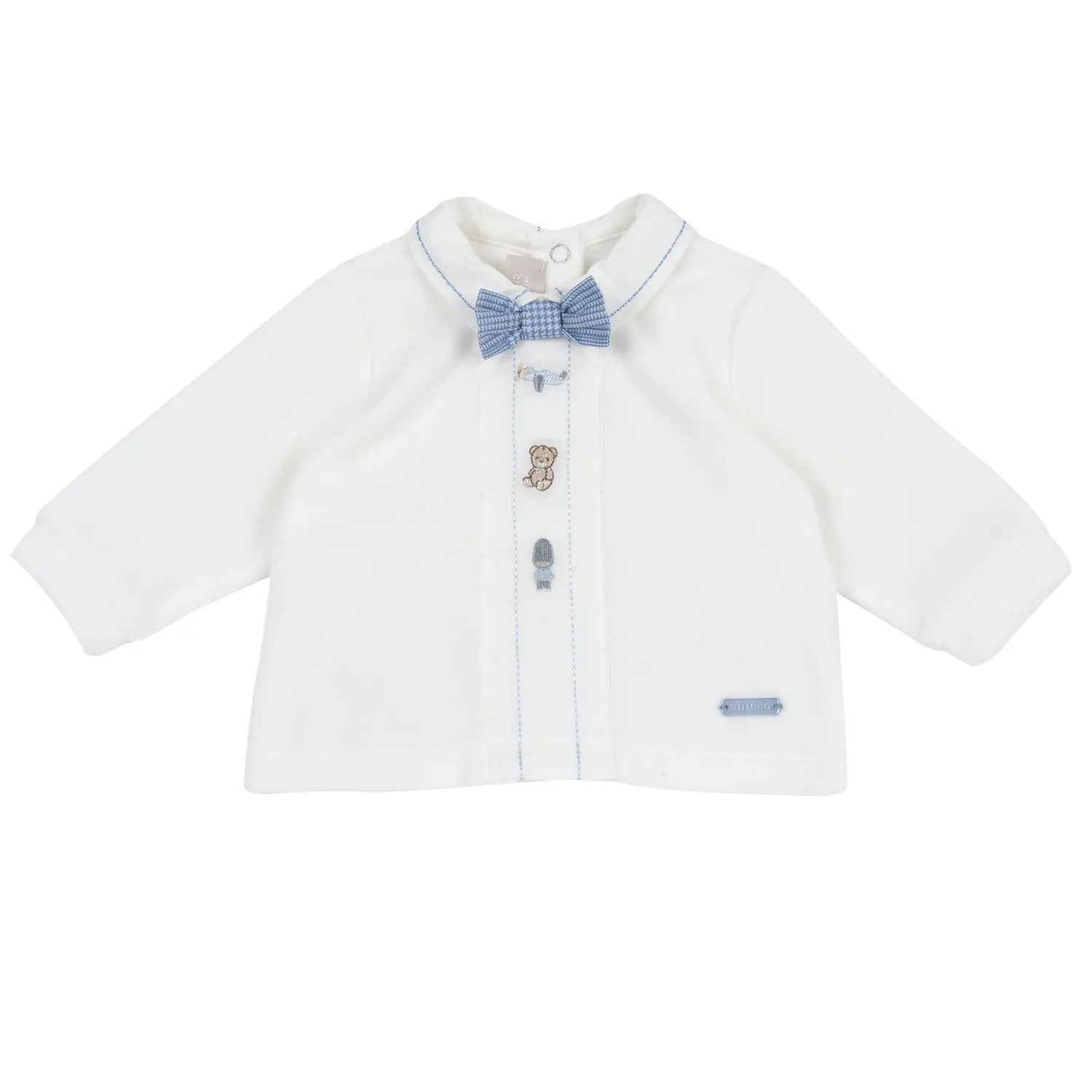 Boys White &amp; Light Blue Embroidered Smock with Legging