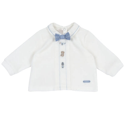 Boys White &amp; Light Blue Embroidered Smock with Legging