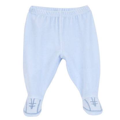 Boys White &amp; Light Blue Embroidered Smock with Legging