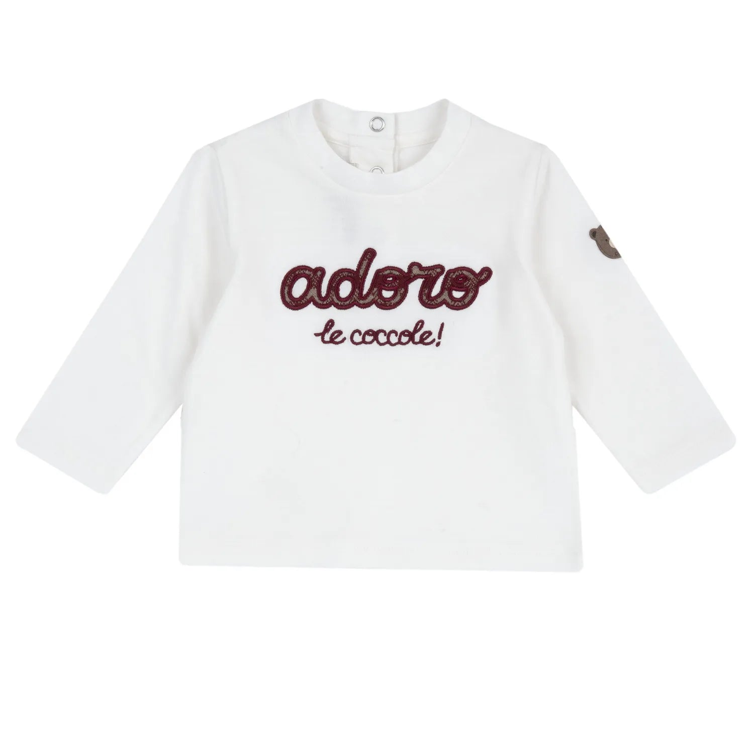 Boys White &amp; Maroon Embroidered Long Sleeve T-shirt