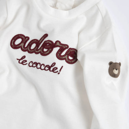 Boys White &amp; Maroon Embroidered Long Sleeve T-shirt