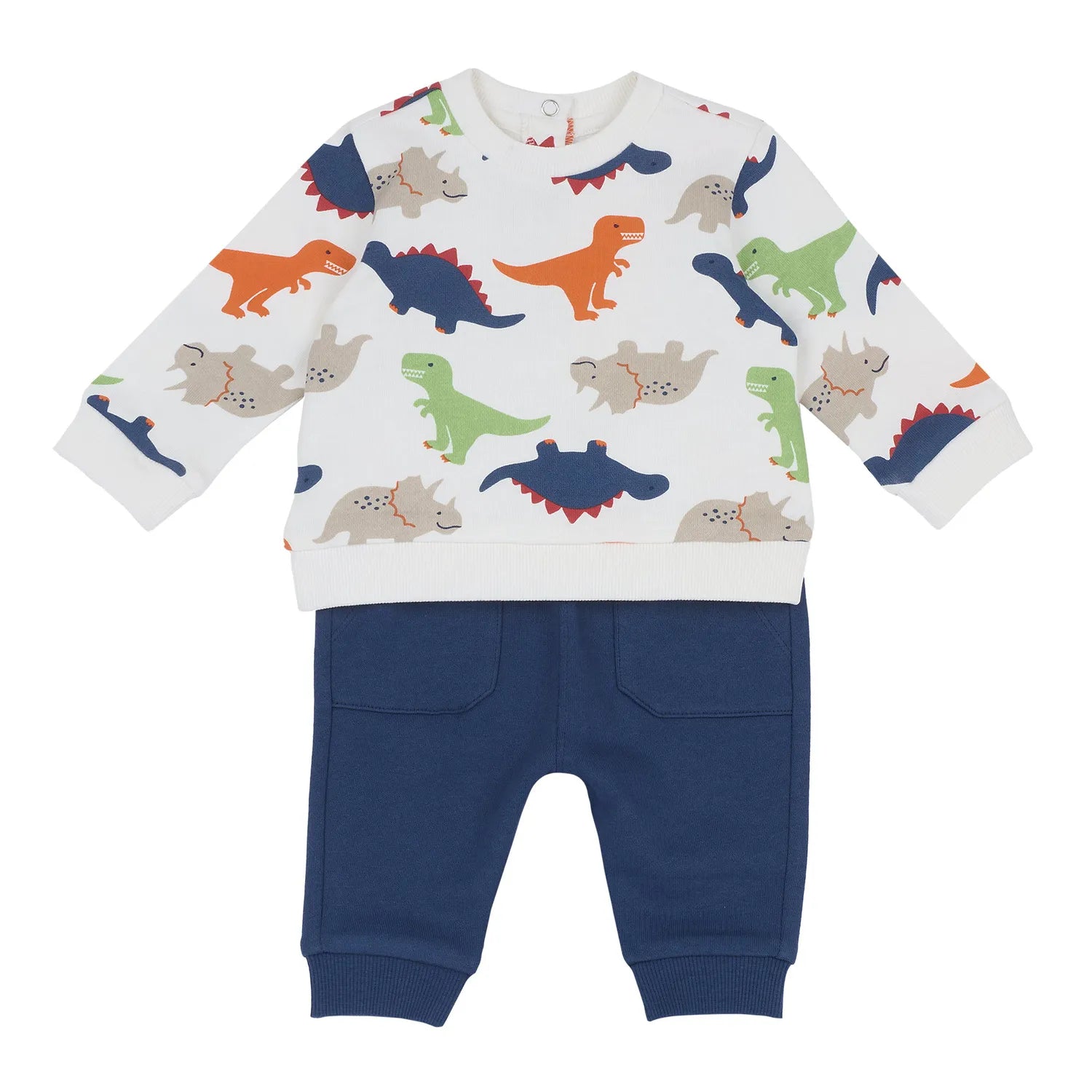 Boys White &amp; Navy Printed Fleece Sweatshirt with Joggers