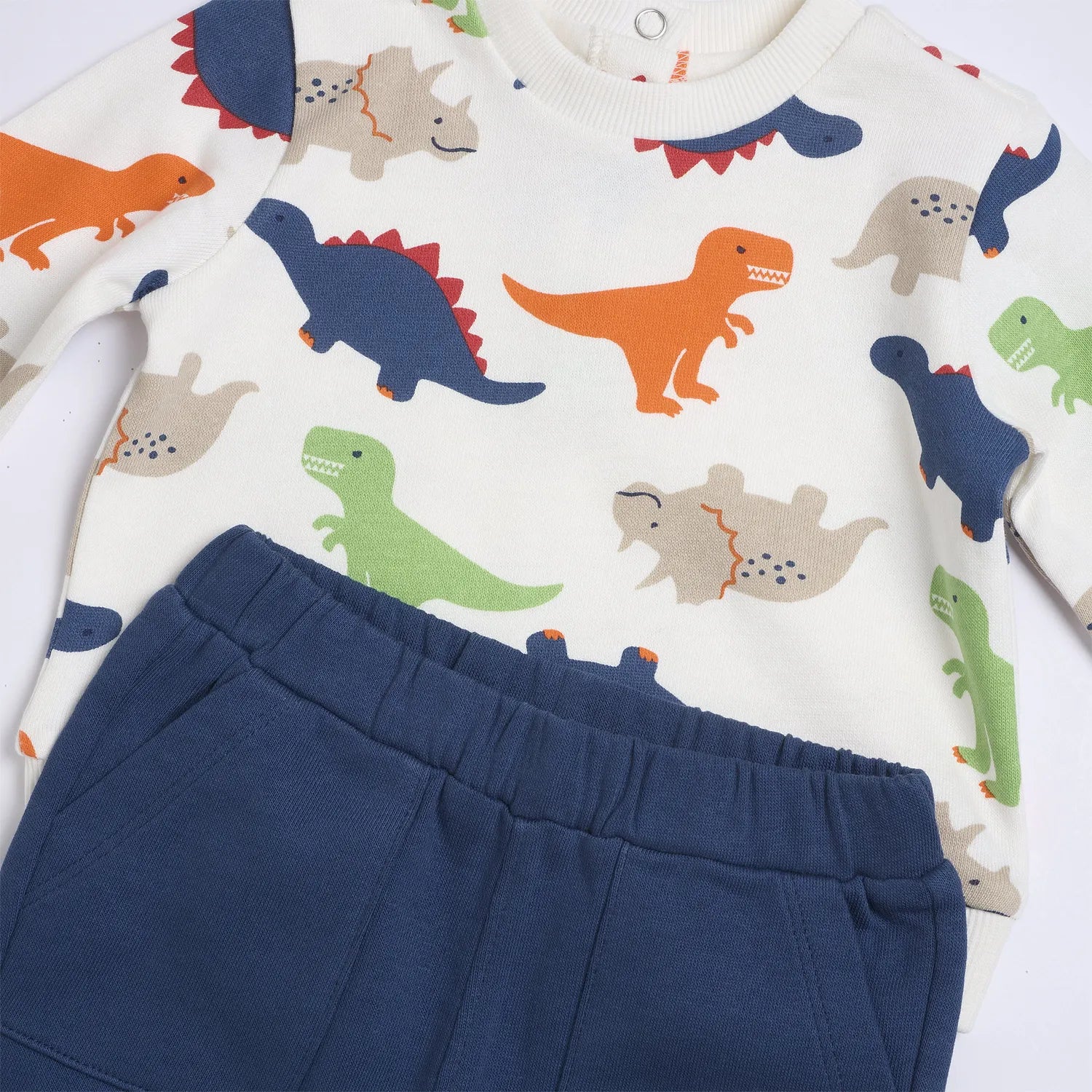 Boys White &amp; Navy Printed Fleece Sweatshirt with Joggers