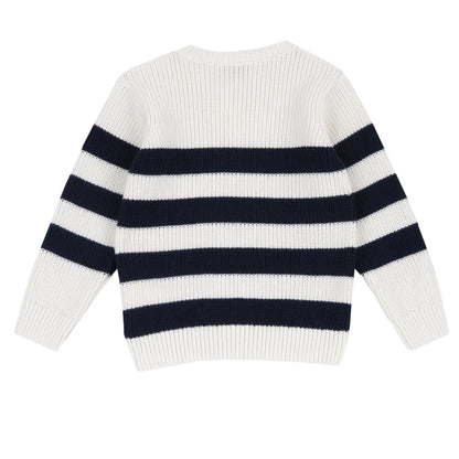 Boys White &amp; Navy Striped Pullover