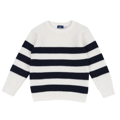 Boys White &amp; Navy Striped Pullover