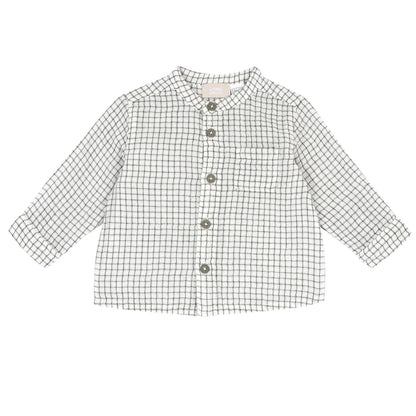 Boys White &amp; Olive Checked Long Sleeve Shirt