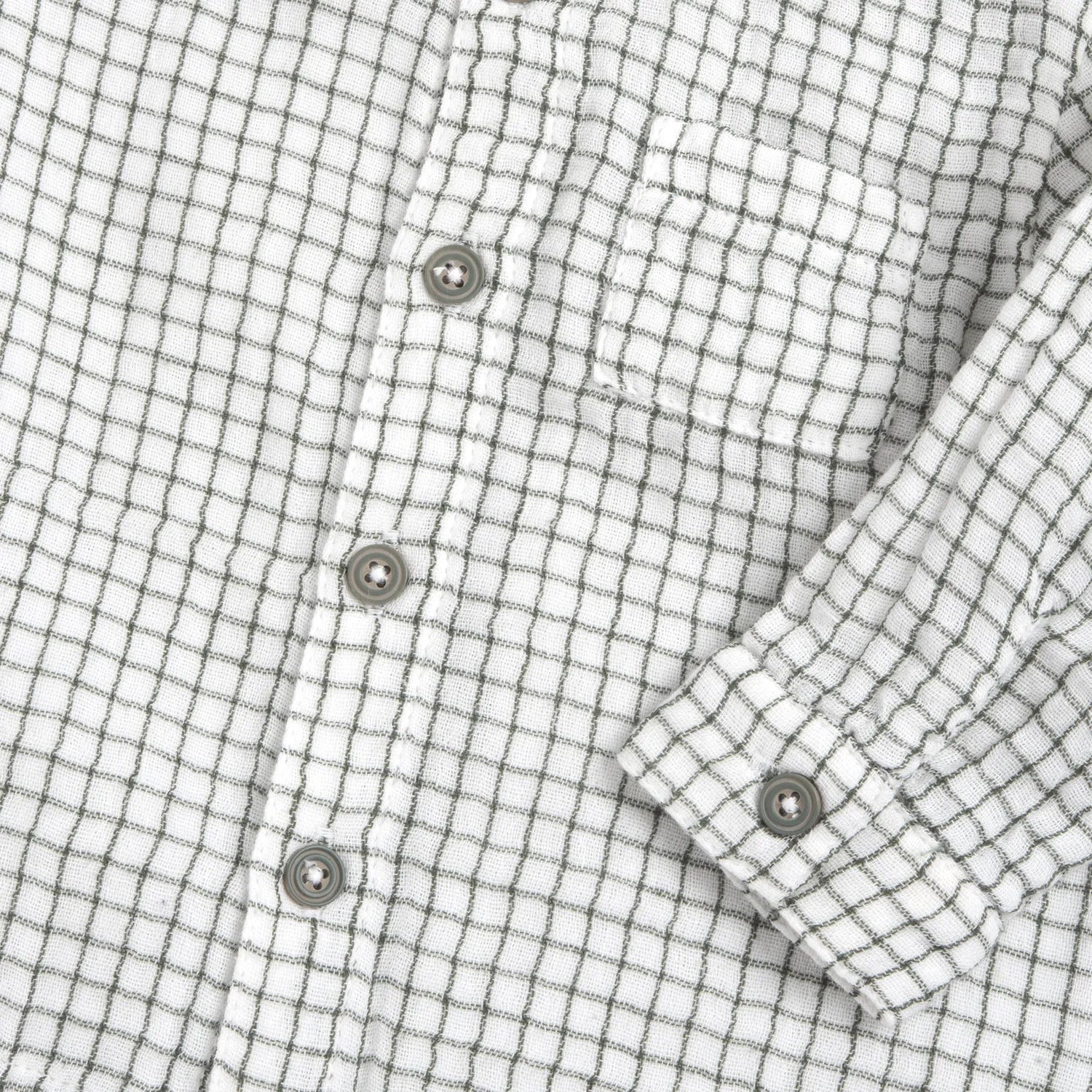 Boys White &amp; Olive Checked Long Sleeve Shirt