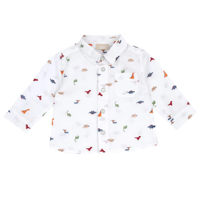 Boys White Dino Printed Long Sleeve Shirt
