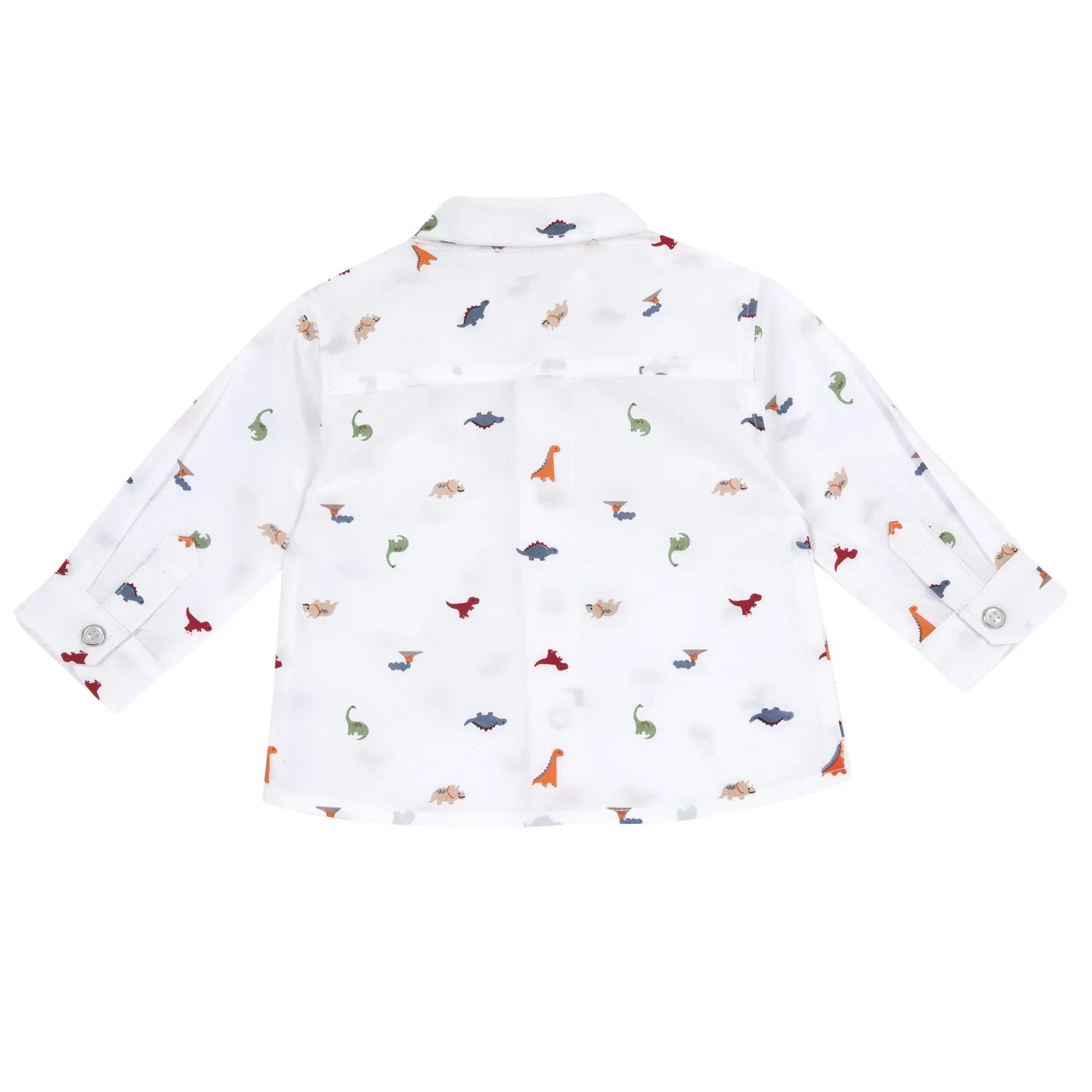 Boys White Dino Printed Long Sleeve Shirt