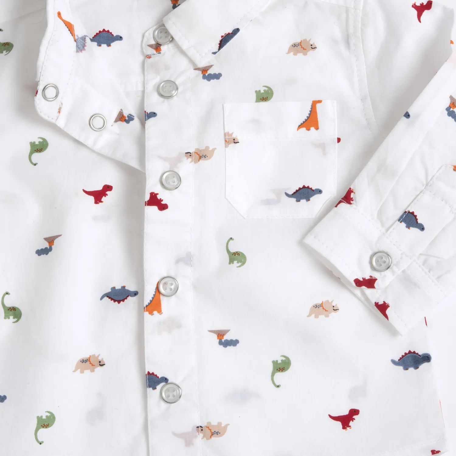 Boys White Dino Printed Long Sleeve Shirt