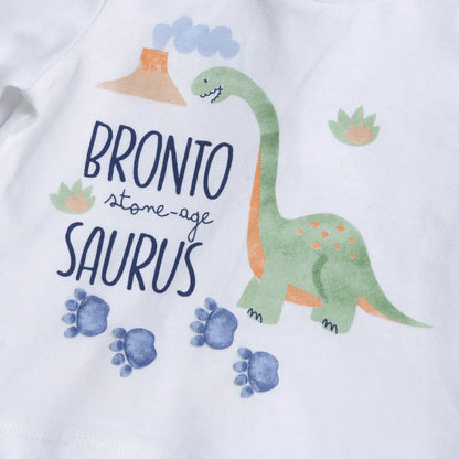 Boys White Dino Typography Printed T-shirt