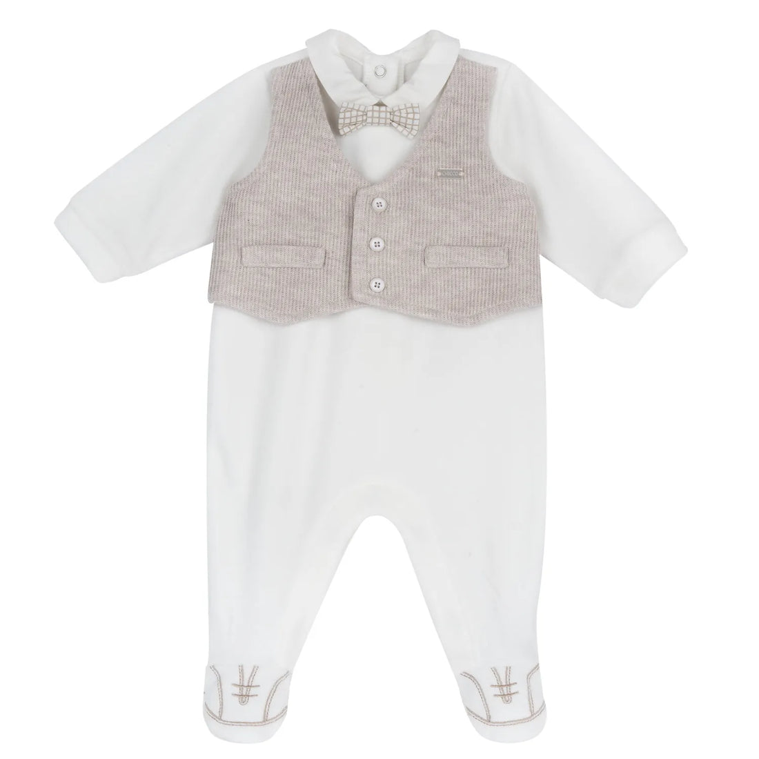Boys White Embellished Leg Opening Babysuit